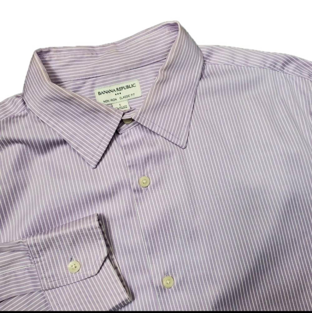 Banana Republic Mens L 16-16.5 Classic Fit Purple Stripe Dress Shirt 100% Cotton